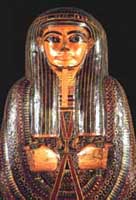 Image of a decorated mummy case for a Egyptian priest